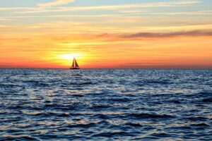 sail, sunset, sea