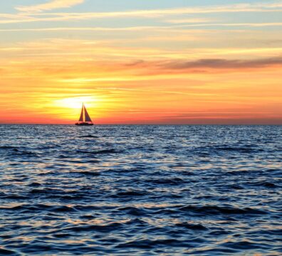 sail, sunset, sea