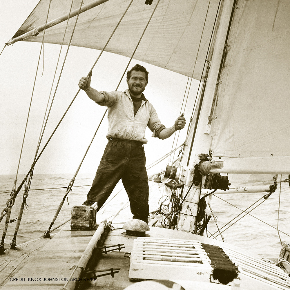 PICTURES OF YESTERYEAR  -  COPYRIGHT RESERVEDHistoric. Circa 1968: Robin Knox-Johnston, the first man to sail solo non-stop around the World, aboard his 32ft 5in yacht SUHAILI.  He returned to Falmouth, England on 14 June 1968, completingthe 30,123 mile voyage in 313 days - an average of 4.02knots.PHOTO CREDIT: KNOX-JOHNSTON ARCHIVE/PPLTEL: +44 (0)1243 555561 FAX: +44 (0)1243 555562 Email: ppl@mistral.co.uk